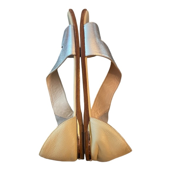 Yosi Samra Casey Silver Metallic Tan Leather D'Orsay Sandal Size 9M - Picture 3 of 5